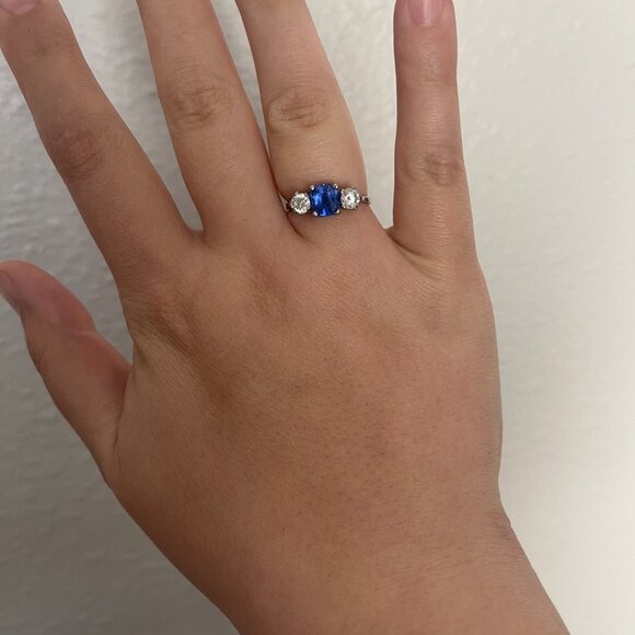 On hold - Sapphire and Diamond Three Stone Platinum Ring 0.60ct + 1.60ct sz 7 - Picture 10 of 10